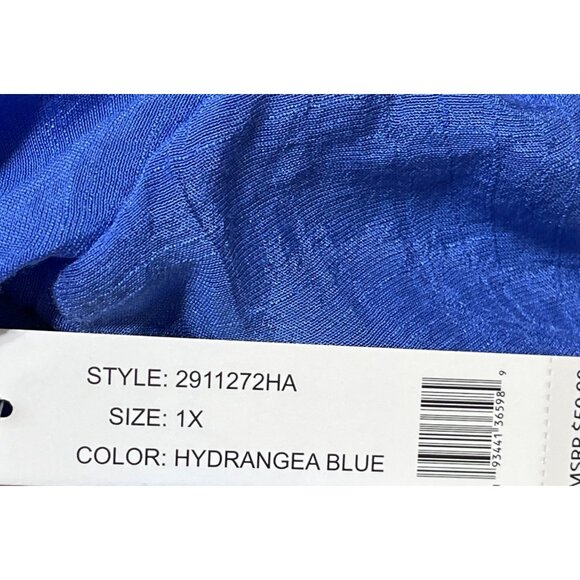 New Counterparts Tunic Top Size 1X Solid Blue V-Neck Blouse - Picture 6 of 7